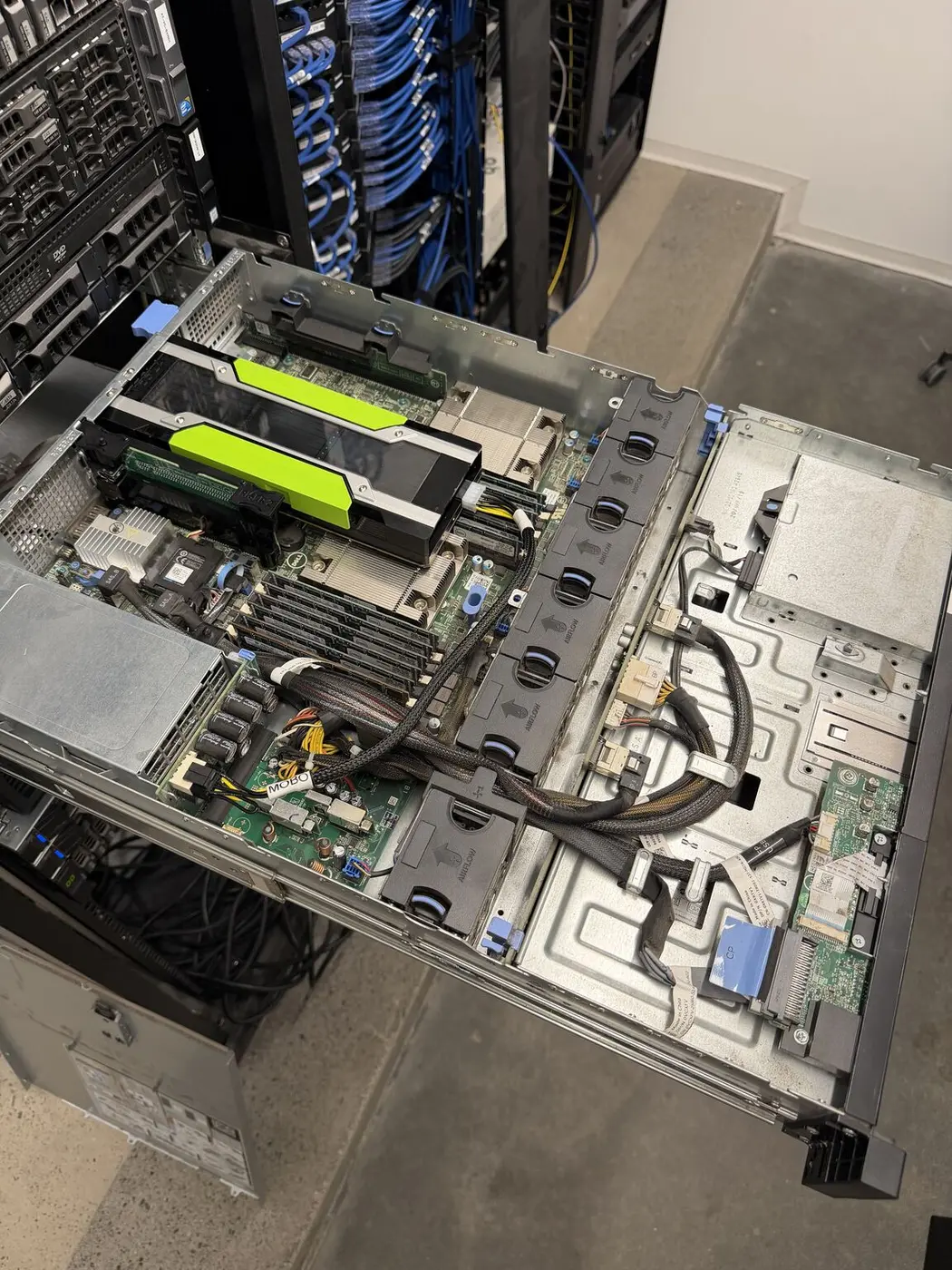 Tesla P40 GPUs installed in a Dell PowerEdge R520 rack server