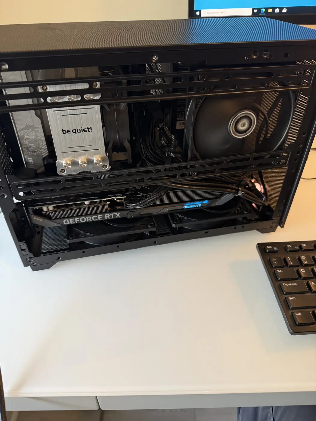 Open workstation showing the initial GeForce RTX 5060 Ti build
